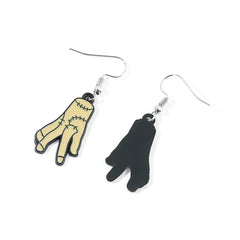Metal Color: BRONZE, Ships From: CHINA - Trend TV Wednesday Addams Earrings Cosplay Props Thing Hand Letter W Pendant Ear Drop Earrings for Women Jewelry Accessories