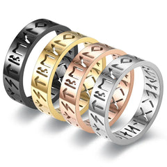 Main Stone Color: silver, Ring Size: 4 - 2023 New Stainless Steel Hollow Out Ring for Men Women Fashion Hollow Rune Design Finger Anillo Antiestres Anxiety Rings