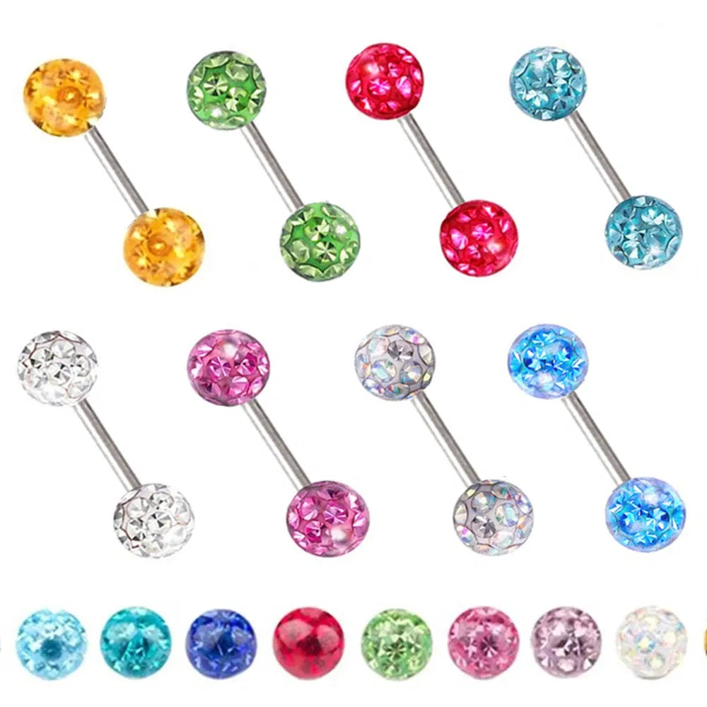 Metal color: Light Yellow Color, Main Stone Color: WHITE - 16g 1.2mm Coated Crystal Steel Ear Stud Tragus Helix Cartilage 3/4/5mm CZ Ball 6/8/10/12/14mm Bar Barbell Piercing