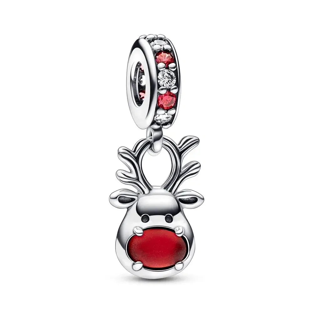 Gem Color: Beige - Pure Silver 925 Christmas Charm Fit DIY Pandora Bracelet Christmas Gift