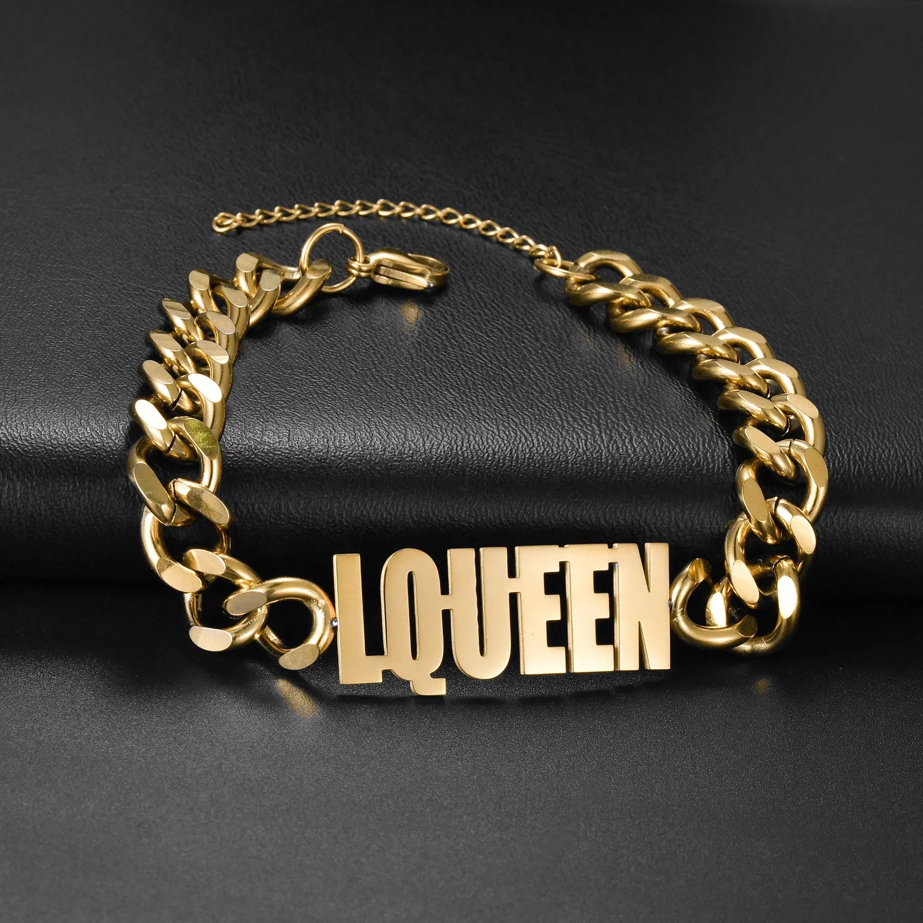Metal Color: green, Length: 16.5cm, Main Stone Color: Silver - Atoztide Personalized Custom Name Bracelet for Women Men Stainless Steel 10mm Cuban Chain Nameplate Handmade Bangle Jewelry Gift