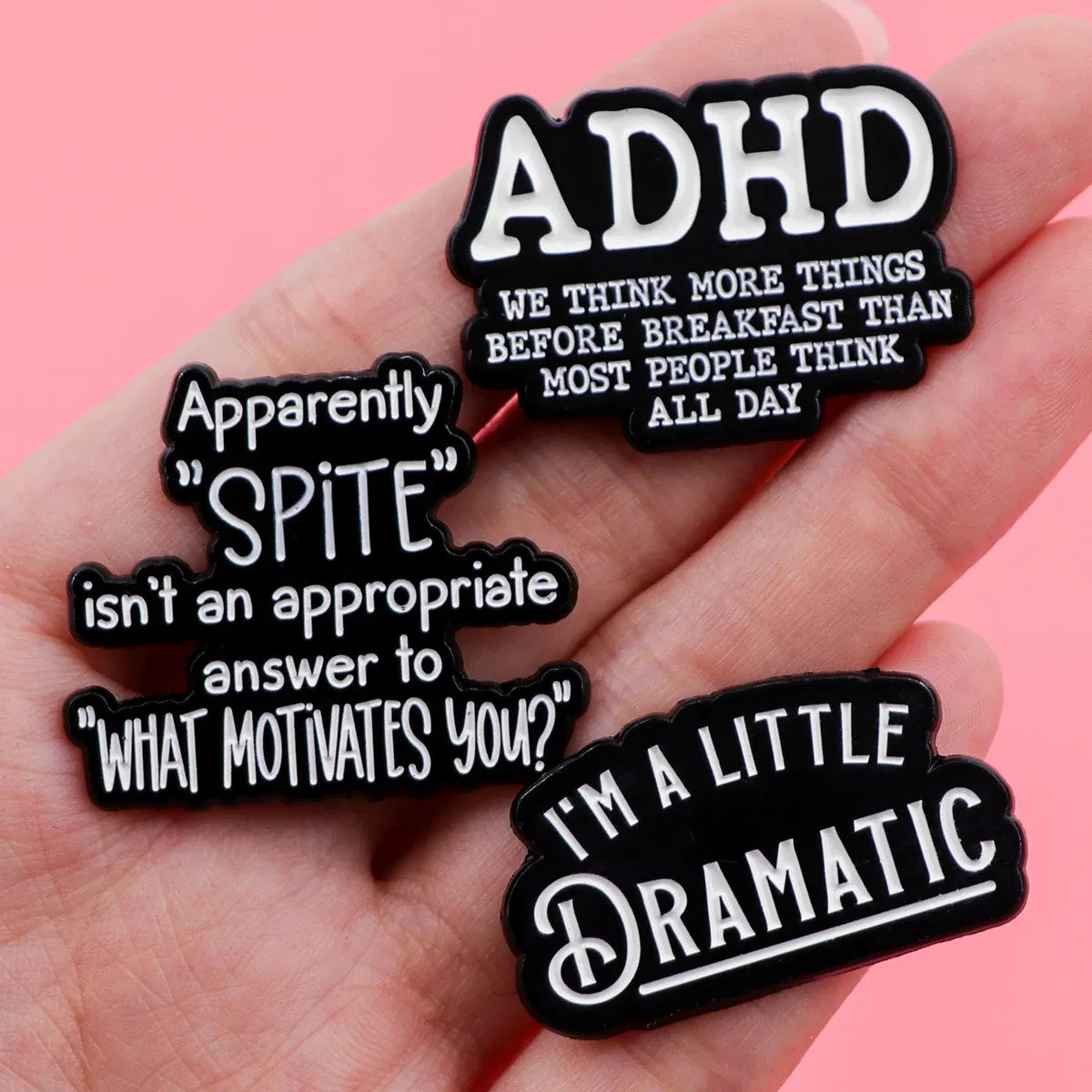 Metal color: SILVER PLATED - Funny Quotes Enamel Pin Black Brooch Pines Lapel Pins Letters Badge on Backpack Clothing Accessories Fashion Jewelry Gifts