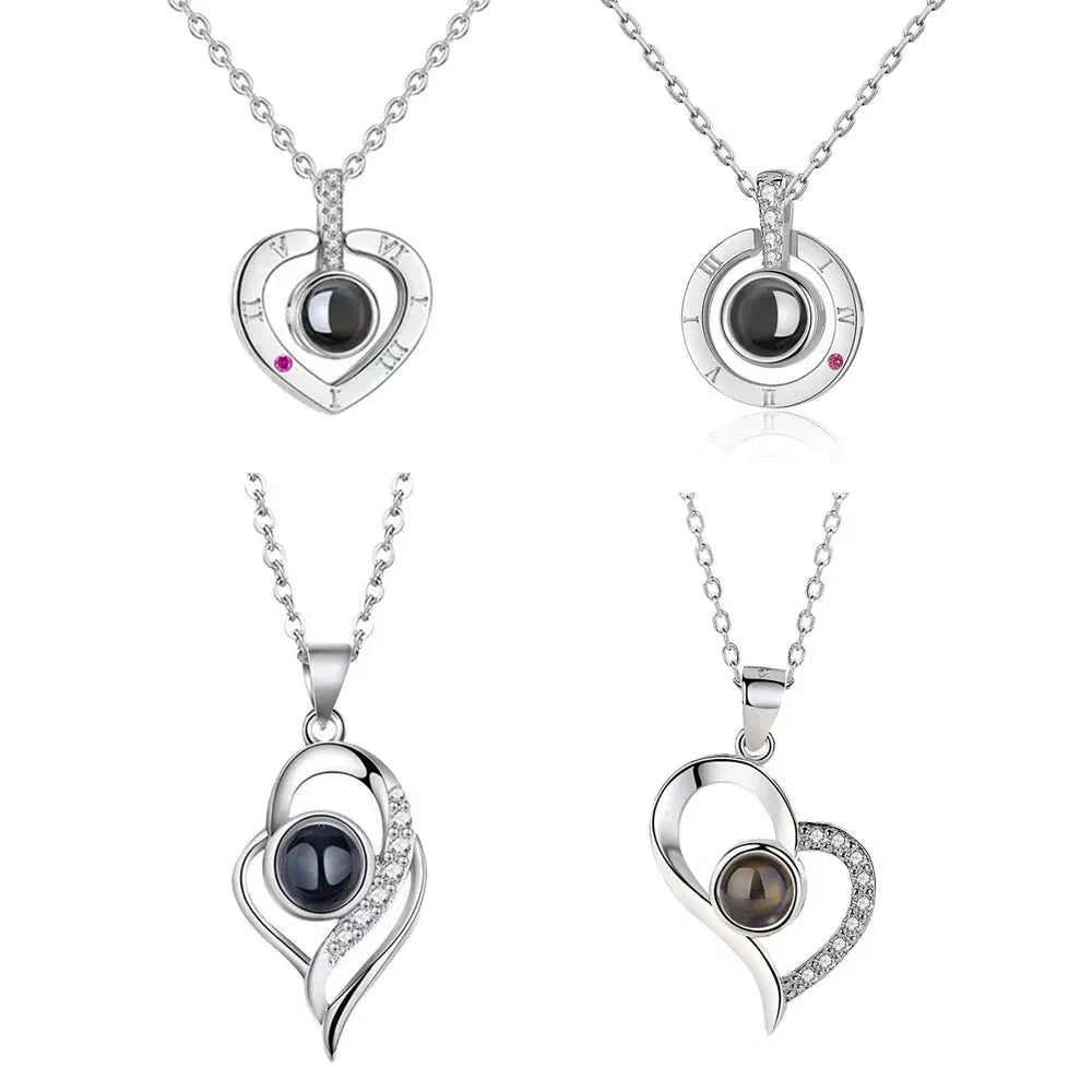 Metal Color: Rhodium Plated, Length: 50cm, Ships From: CHINA - Heart Projection Photo Necklace Pet Photo Pendant Chain Pet Memorial Gift Anniversary gift Valentine's