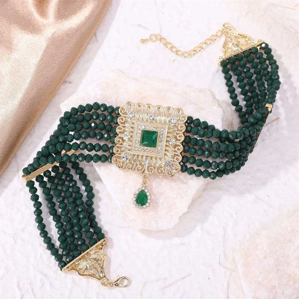 Metal color: SILVER PLATED - Hand Beaded Necklaces Water Drop Pendants Beaded Necklaces For Arab Brides