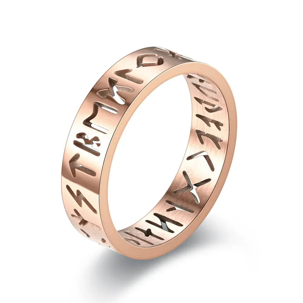 Main Stone Color: silver, Ring Size: 4 - 2023 New Stainless Steel Hollow Out Ring for Men Women Fashion Hollow Rune Design Finger Anillo Antiestres Anxiety Rings