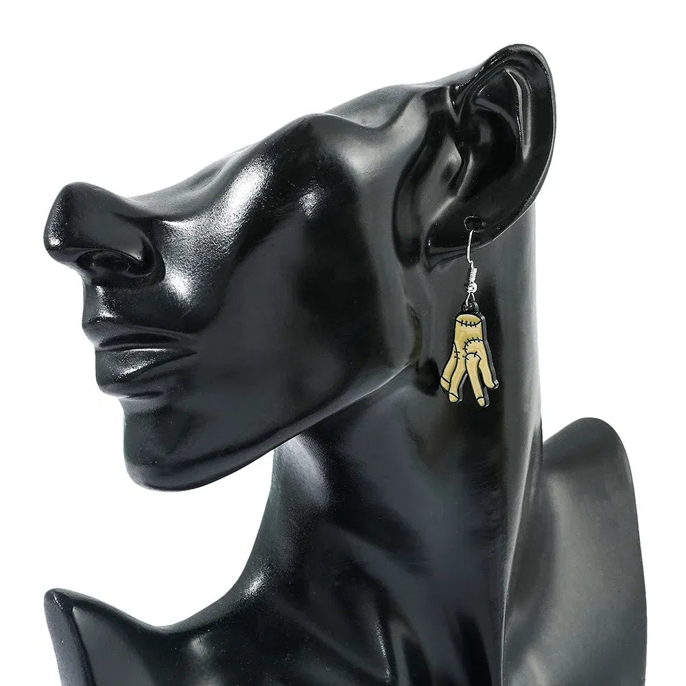 Metal Color: BRONZE, Ships From: CHINA - Trend TV Wednesday Addams Earrings Cosplay Props Thing Hand Letter W Pendant Ear Drop Earrings for Women Jewelry Accessories