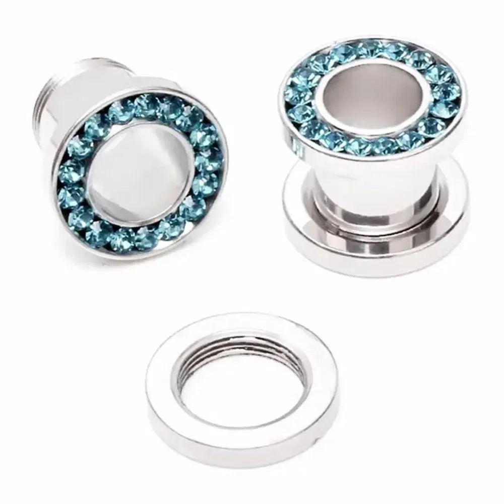 Metal color: Gold-color, Main Stone Color: PURPLE - 2pc Steel Multicolour Crystal Ear Plug Flesh Tunnel 8g ( 3mm ) - 1" ( 25mm ) Gauge Expander Stretcher Screw Fit