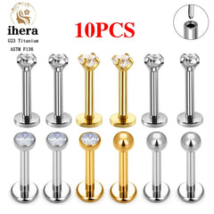 Metal color: Rhodium Plated, Ships From: CHINA, Main Stone Color: GRAY - 10PCS G23 Titanium Lip Ring Labret Piercing Stud Earring CZ 16/18/20G Push Pin Ear Tragus Cartilage Helix Conch Pierc?Jewelry