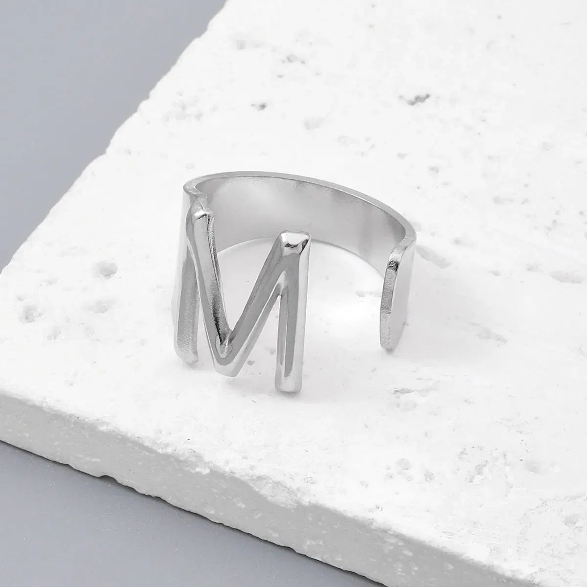 Metal Color: Blue Zinc Plated, Ring Size: resizable - LAViXMIA Alphabet A-Z Letter Never Fade Stainless Steel Rings Women Jewelry Fashion Initial Ring Adjustable Size Birthday Gifts