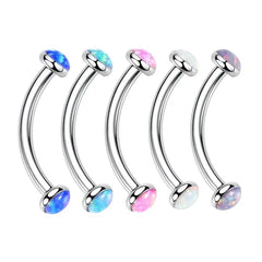 Metal color: Black Zinc Plated, Main Stone Color: black - 3/4/5mm Opal Steel Eyebrow Ring Internally Threaded 6mm -14mm Bar Curved Barbell Monroe Lip Stud Ear Tragus Piercing