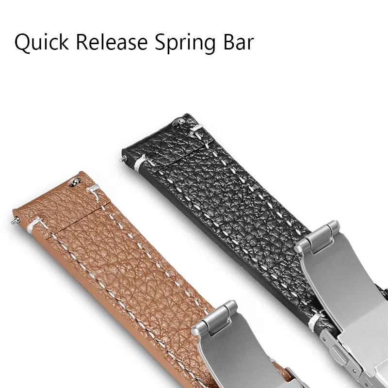 Band Color: BROWN, Band Width: 10mm - Soft Genuine Leather Smart Watch Band 18 20 22 24mm Women Men Cowhide Strap Brown Black Quick Release Watchband Bracelet