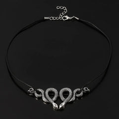 Gothic Vintage Trendy Witch Snake Choker Double Snake Pendent Necklace Fashion Jewelry Accessories Party Gift for Women Men