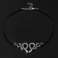 Gothic Vintage Trendy Witch Snake Choker Double Snake Pendent Necklace Fashion Jewelry Accessories Party Gift for Women Men