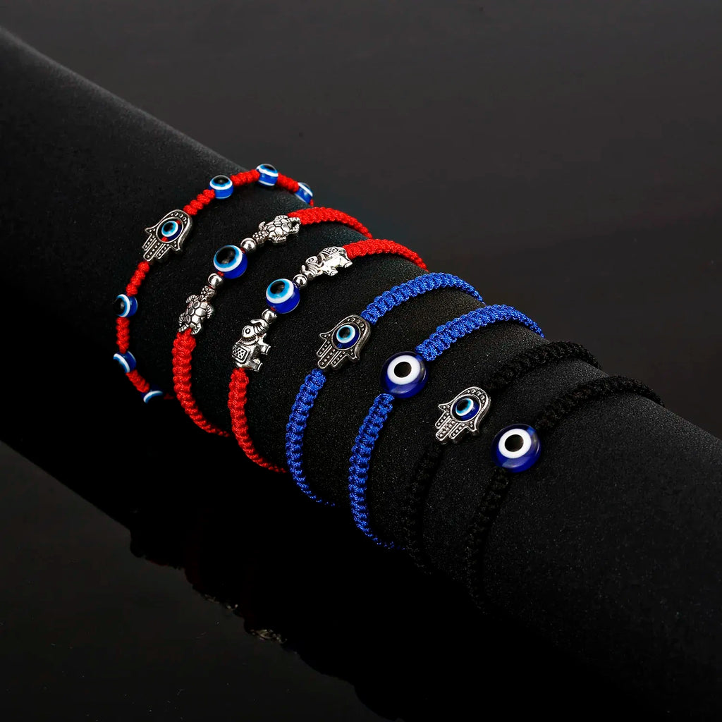 Metal Color: Dark green - Prayer Turkish Hand Palm Evil Eye Braided Bracelet Blue Black Color Nylon Thread Lucky Couple Bracelet&Bangles Jewelry Men Women