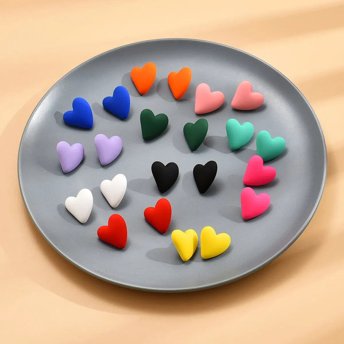 Metal Color: ROSE GOLD COLOR - Koean Fashion Candy Color Acrylic Love Eardrop Simple Design Geometric Heart Party Jewelry Earrings Ear Studs All-match EarStuds