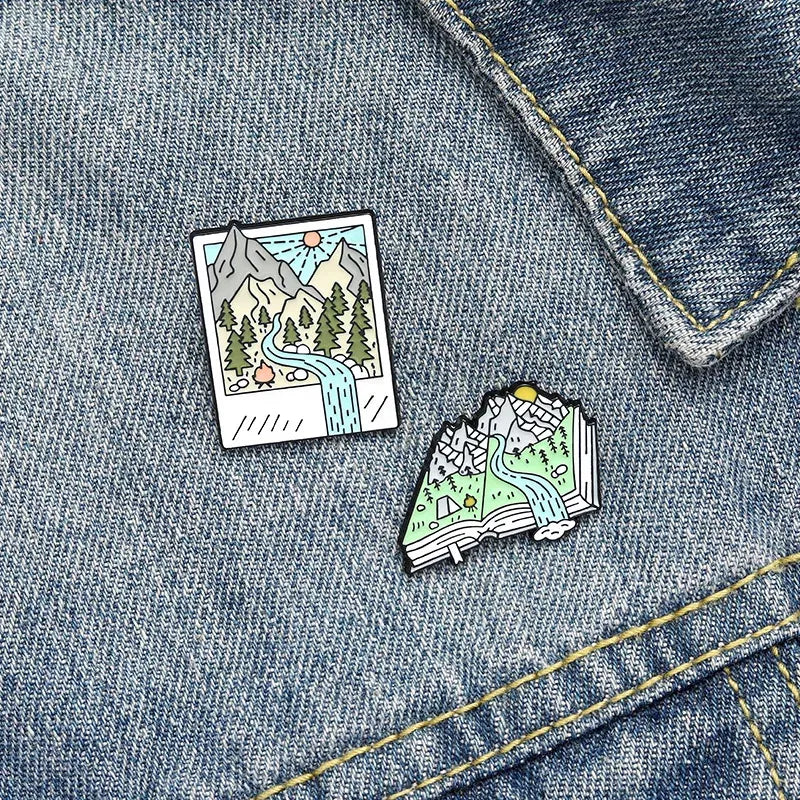 Metal color: Silver - Travel Brooch Field Crossing Hiking Scenery Snow Scene Mountain Peak Alloy Clothing Accessories Backpack Brooch Badge Lapel Pins