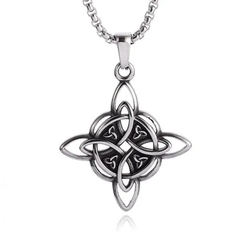 Metal color: Silver - Vintage Witch Knot Necklace Stainless Steel Magic Knot Pagan Wicca Symbol Pendant for Men Women Celtic Knot Jewelry Gifts