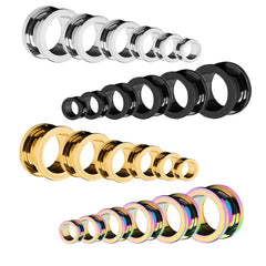 Metal color: Rhodium Plated, Main Stone Color: Gold - 2PCS Multi Color Steel Screw Fit Tunnel Ear Plug Stretcher Gauge 3-25mm Ear Lobe Tunnel Expander