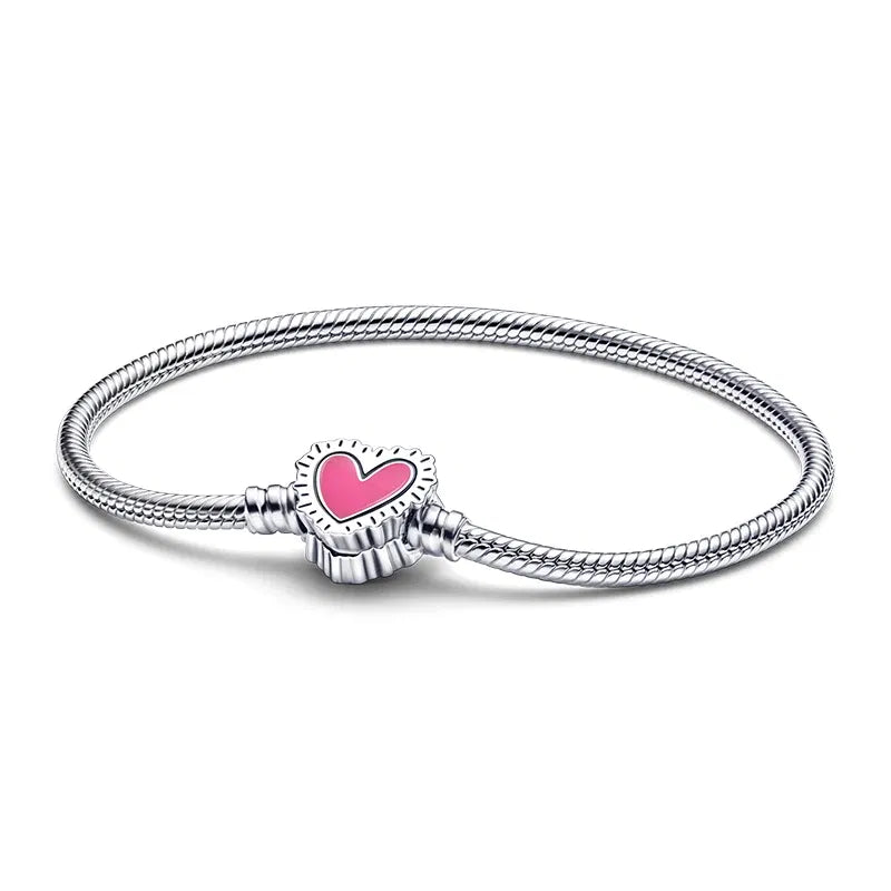 Gem Color: Middle Brown, Length: 17cm - 925 Silver Heart Snake Chain Bracelet For Women Infinite Knot Butterfly Infinity Clasp Femme Bracelet Bangles Jewelry Gift