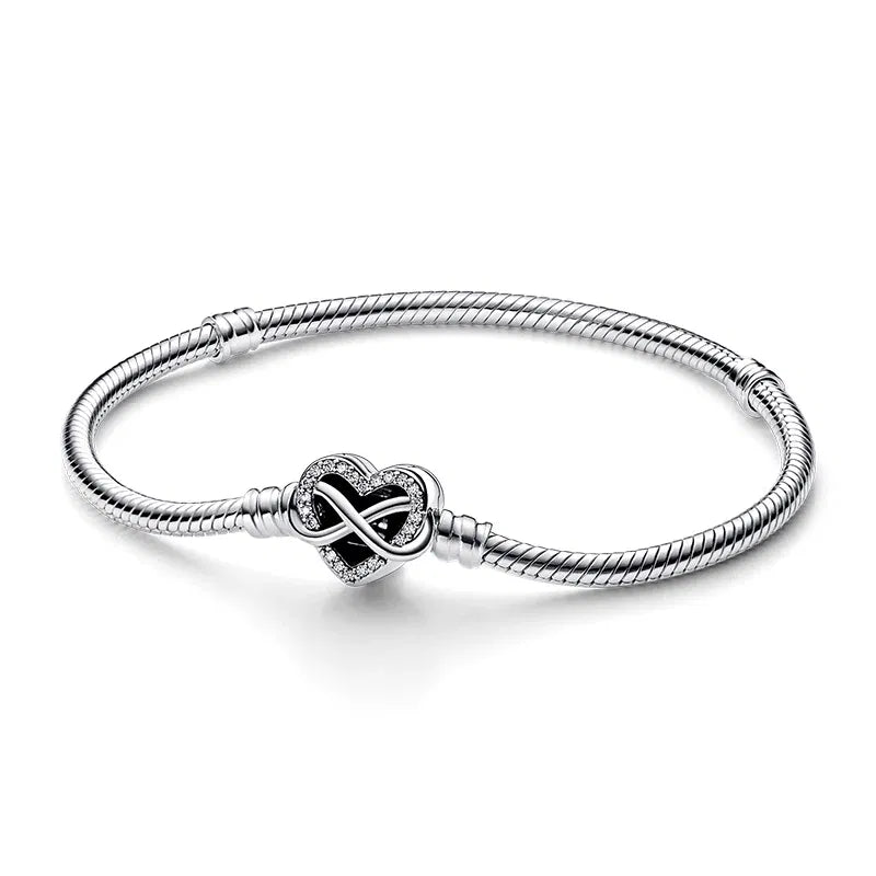 Gem Color: ROYAL BLUE, Length: 17cm - 925 Silver Heart Snake Chain Bracelet For Women Infinite Knot Butterfly Infinity Clasp Femme Bracelet Bangles Jewelry Gift