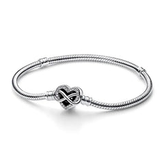 Gem Color: ROYAL BLUE, Length: 17cm - 925 Silver Heart Snake Chain Bracelet For Women Infinite Knot Butterfly Infinity Clasp Femme Bracelet Bangles Jewelry Gift