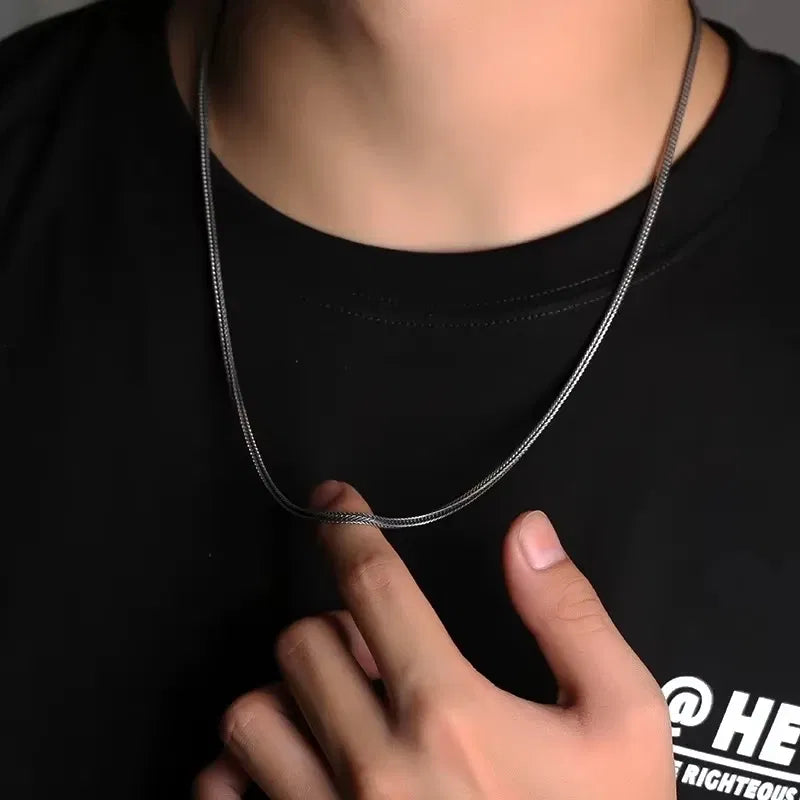 Gem Color: black, Metal Color: Gold-color, Length: 24cm, Ships From: CHINA - Real S925 Pure Silver Men's Necklace 1.6MM Foxtail Necklace for Men Individuality Vintage solid Silver Snake Bone Chain