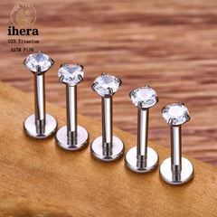 Metal color: Rhodium Plated, Ships From: CHINA, Main Stone Color: Fluorescent Green - 10PCS G23 Titanium Lip Ring Labret Piercing Stud Earring CZ 16/18/20G Push Pin Ear Tragus Cartilage Helix Conch Pierc?Jewelry