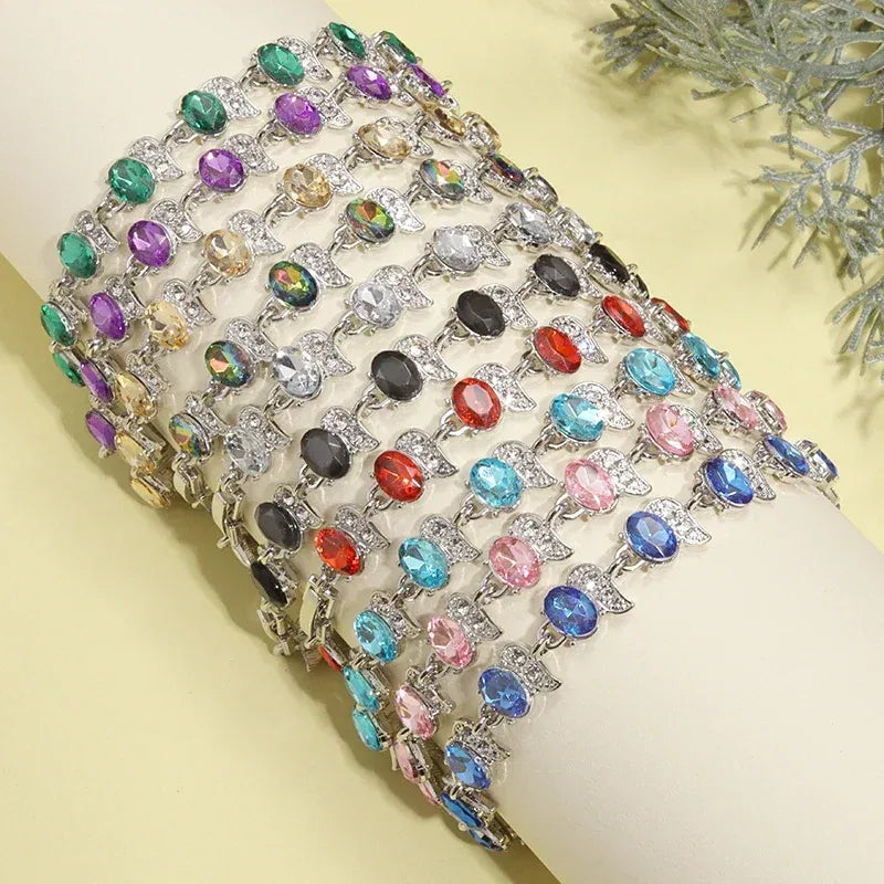 Metal Color: dark green - Fashion Exquisite Color Crystal Inlaid Ladies Charm Bracelet Engagement Wedding Jewelry