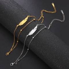 Metal Color: Antique Gold Plated - Kkjoy Ankles of Women Men Silver Color Feather Stainless Steel Double Foot Chain Beach Style Trendy Female Jewelry Accessories