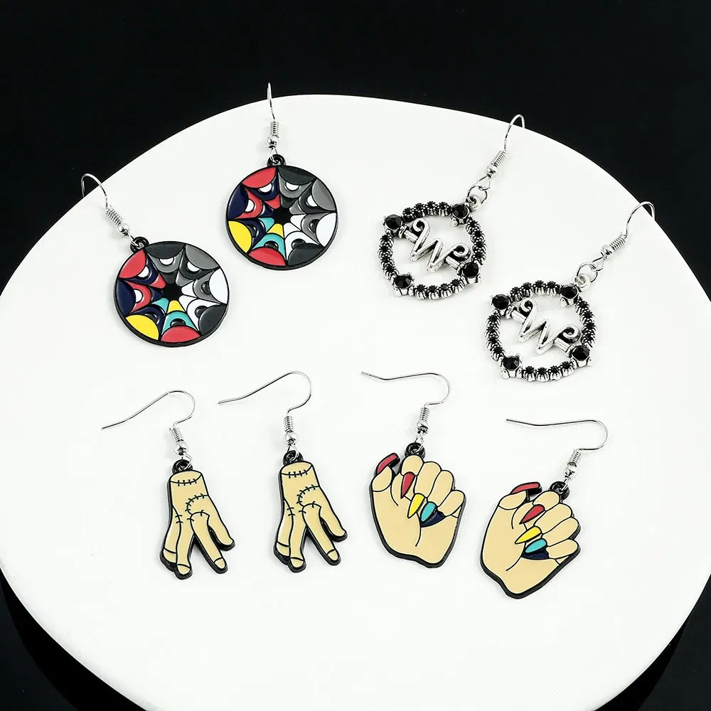 Metal Color: Hot Stamping, Ships From: CHINA - Trend TV Wednesday Addams Earrings Cosplay Props Thing Hand Letter W Pendant Ear Drop Earrings for Women Jewelry Accessories