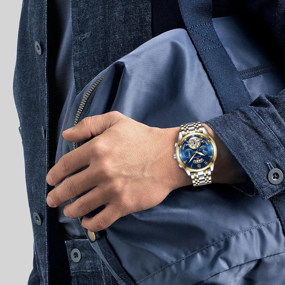 Color: BRONZE - Relogio Masculino Top Brand Mens Luxury Watch Stainless Steel Luminescence Clock Casual Chic 3Bar Waterproof Outdoor Sport Watch