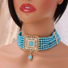 Metal color: Gold-color - Hand Beaded Necklaces Water Drop Pendants Beaded Necklaces For Arab Brides