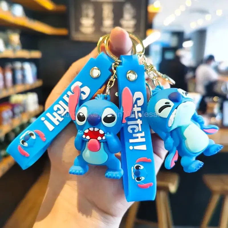 Color: Light Blue - Wholesale Anime Disney Keychain Mickey Mouse Minnie Lilo & Stitch Cartoon Keyring Kawaii Key Chain Car Pendant Kids Toys Gifts