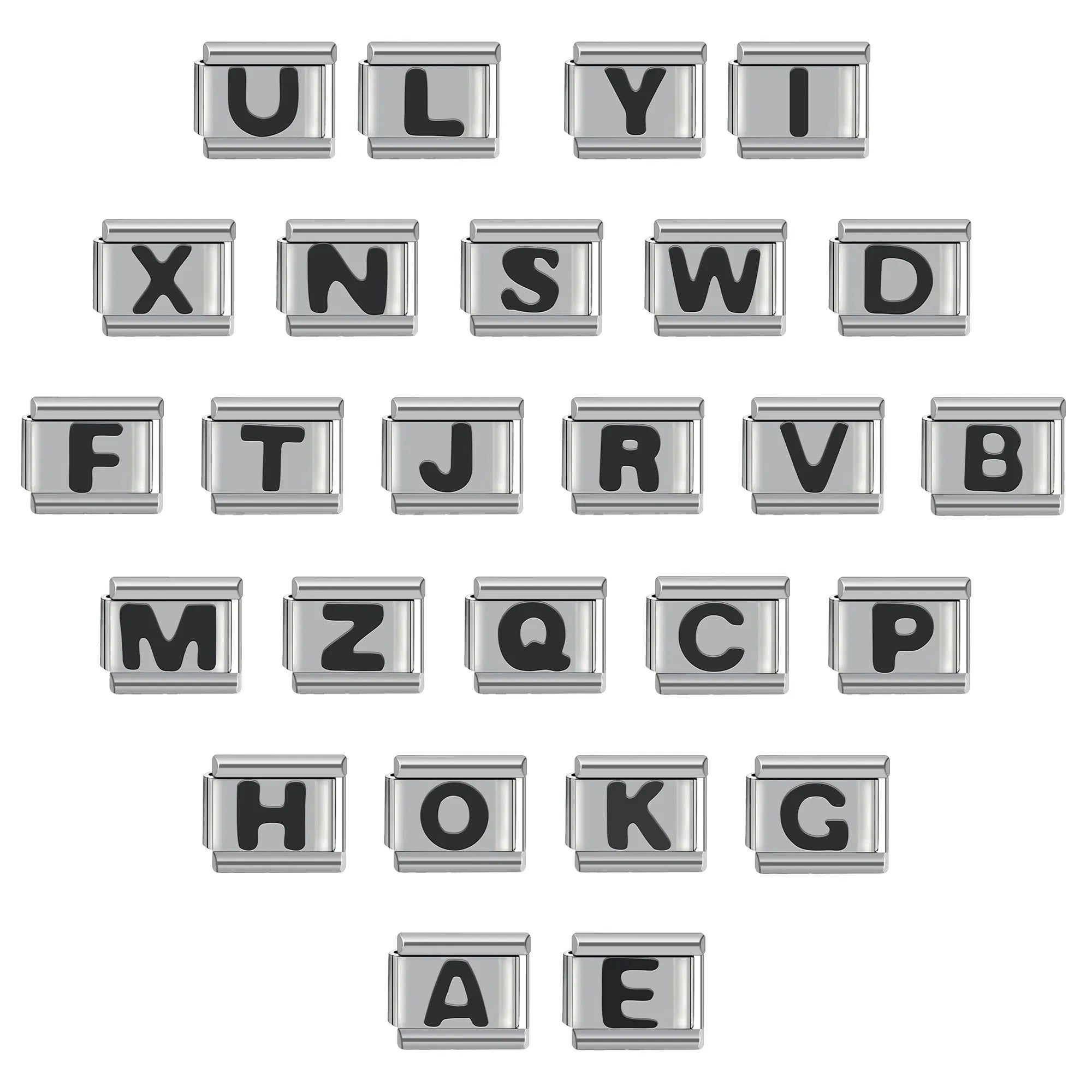 Metal Color: brownish yellow - Black 26 Letter 9mm Diy Italian Charm Stainless Steel Bracelet