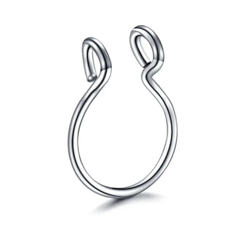 Metal color: none - 6/8/10mm Surgical Steel Fake Non Nose Stud Ring False Lip Curler Septum Piercing Hoop Jewelry for Women Men Body Accessories