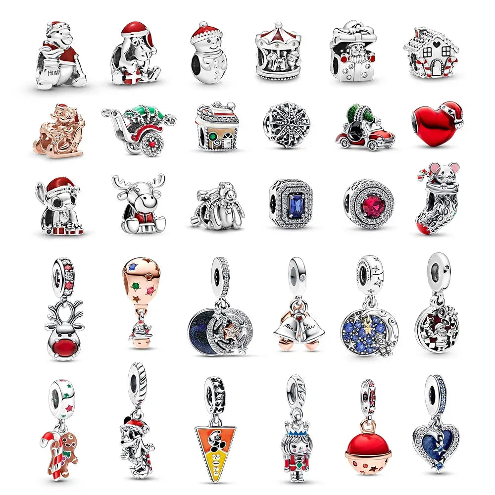 Gem Color: Ochre - Pure Silver 925 Christmas Charm Fit DIY Pandora Bracelet Christmas Gift