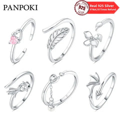 Gem Color: Blue - 2024 Charm 925 Sterling Silver Crystal Open Rings For Women Simple Adjustable Fashion Wedding Engagement Party Gifts Jewelry