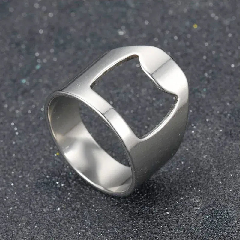 Main Stone Color: black, Ring Size: 9 - VIVILADY Titanium Stainless Steel Creative Bottle Opener Ring Jewelry For Unisex Punk Simple Fashion Party Bar Gift Wholesale