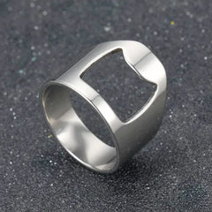 Main Stone Color: black, Ring Size: 9 - VIVILADY Titanium Stainless Steel Creative Bottle Opener Ring Jewelry For Unisex Punk Simple Fashion Party Bar Gift Wholesale