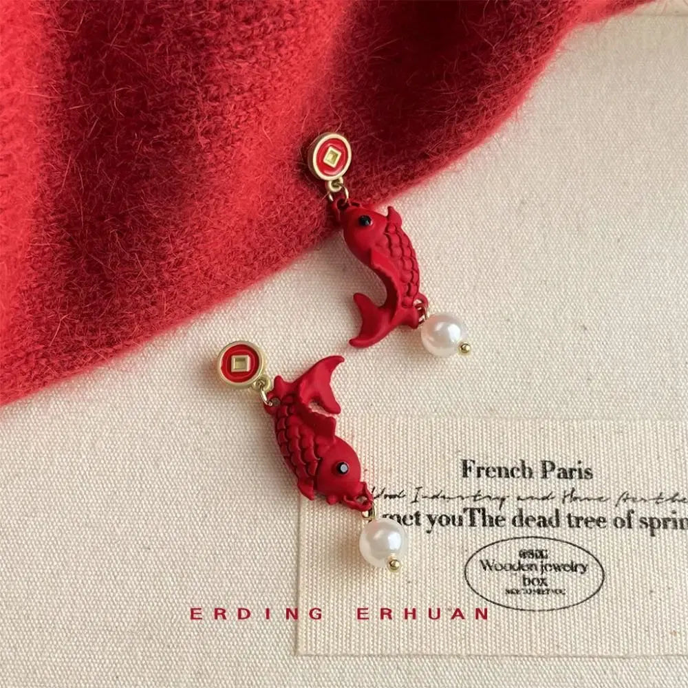 Metal Color: PALLADIUM - Chinese Style New Year Earrings Heart God of Wealth Snake Year Drop Earring Tassels Ear Decor 2025 Women Earrings Women