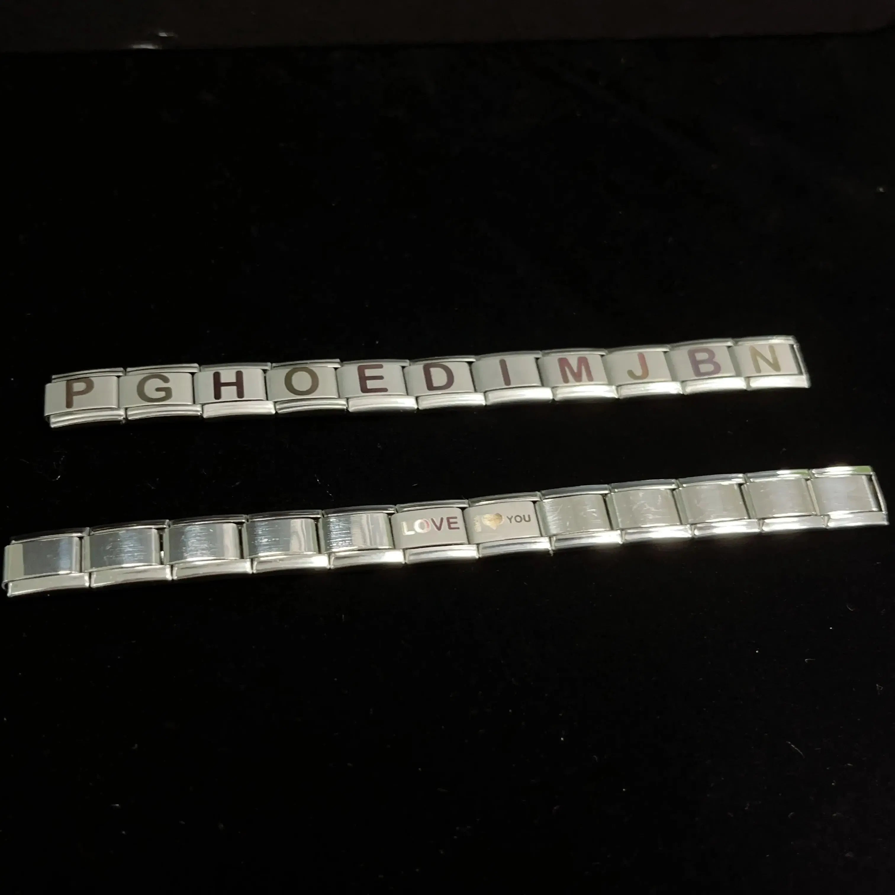 Metal Color: Black Zinc Plated, Main Stone Color: WHITE - New DIY Italian Charm 9mm Module Bracelet 26 English letter Stainless Steel Elastic Bracelets for Men and Women Gift