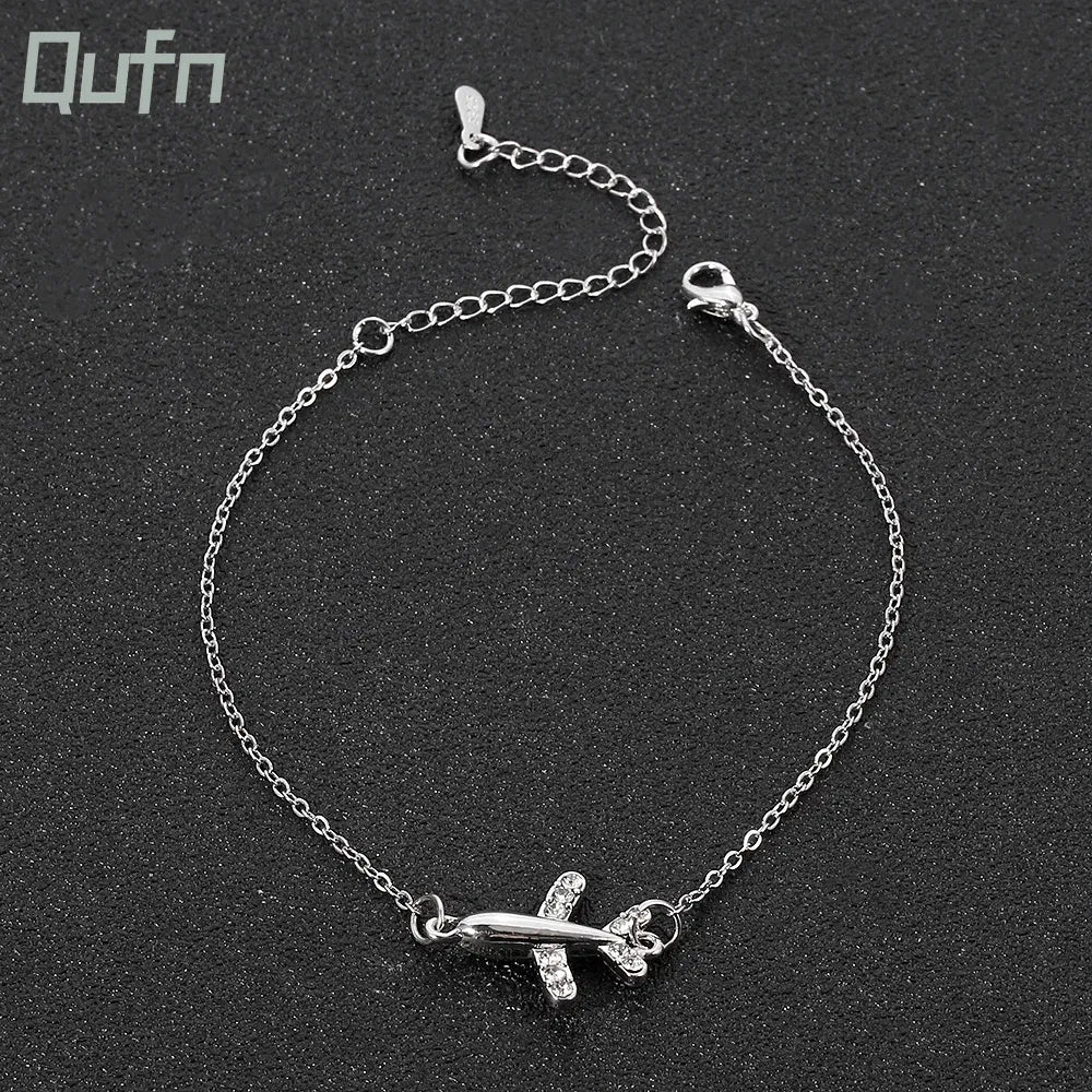 Cute Mini Airplane Pendant Literary Bracelet Trendy Girls Charm Brands Crystal Drop Aircraft Bracelet for Women Anniversary Gift