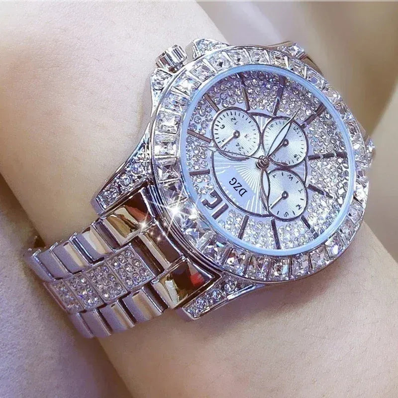 Color: Silver - Fashion Women Watch with Diamond Watch Ladies Top Luxury Brand Ladies Casual Women's Bracelet Crystal Watches Relogio Feminino