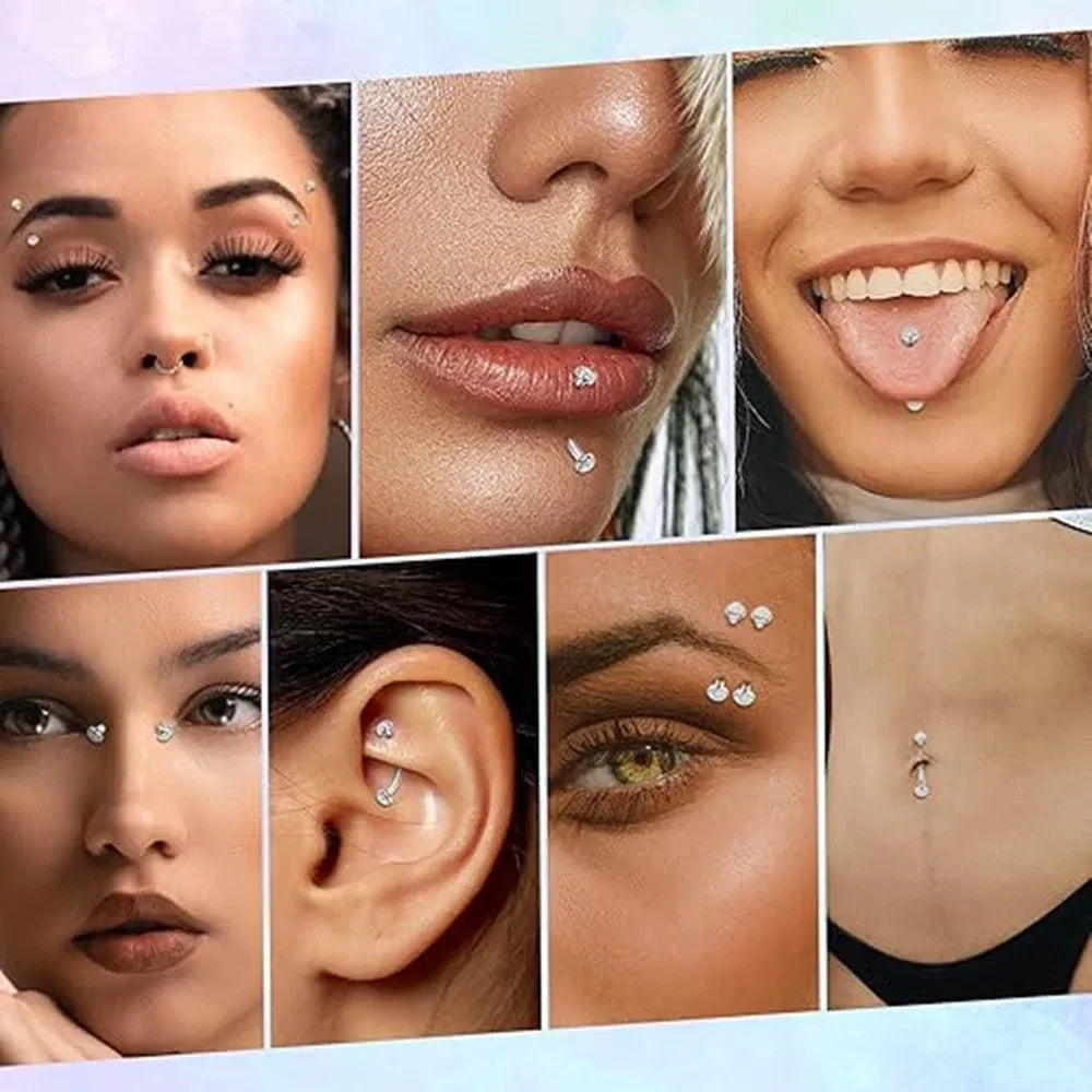 Metal color: Antique Gold Plated, Main Stone Color: GRAY - 3/4/5mm Opal Steel Eyebrow Ring Internally Threaded 6mm -14mm Bar Curved Barbell Monroe Lip Stud Ear Tragus Piercing