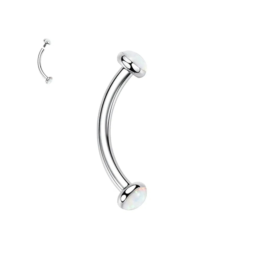 Metal color: Blue Zinc Plated, Main Stone Color: WHITE - 3/4/5mm Opal Steel Eyebrow Ring Internally Threaded 6mm -14mm Bar Curved Barbell Monroe Lip Stud Ear Tragus Piercing