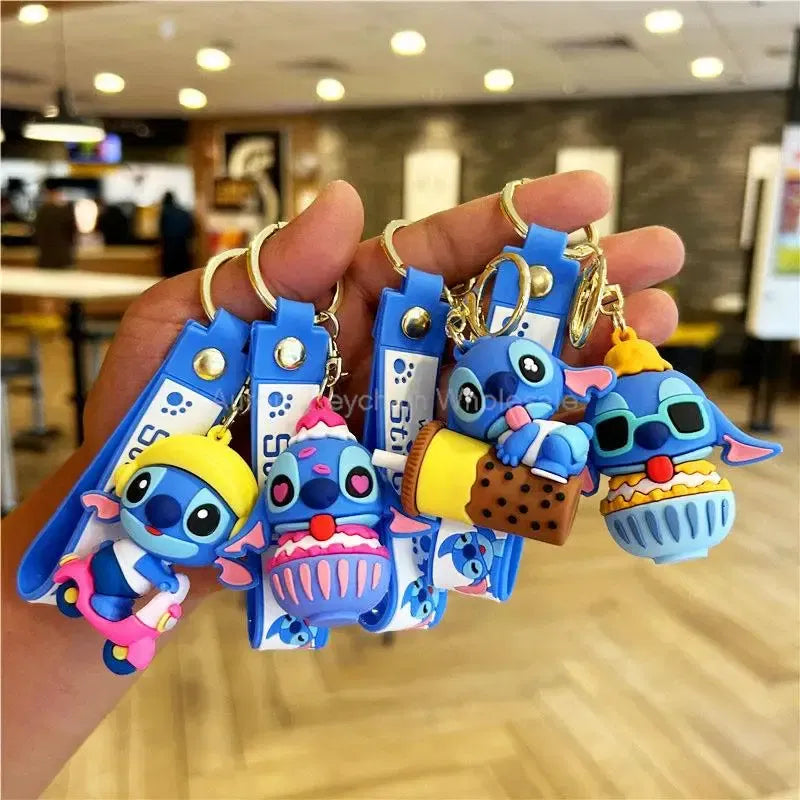 Color: Light Blue - Wholesale Anime Disney Keychain Mickey Mouse Minnie Lilo & Stitch Cartoon Keyring Kawaii Key Chain Car Pendant Kids Toys Gifts