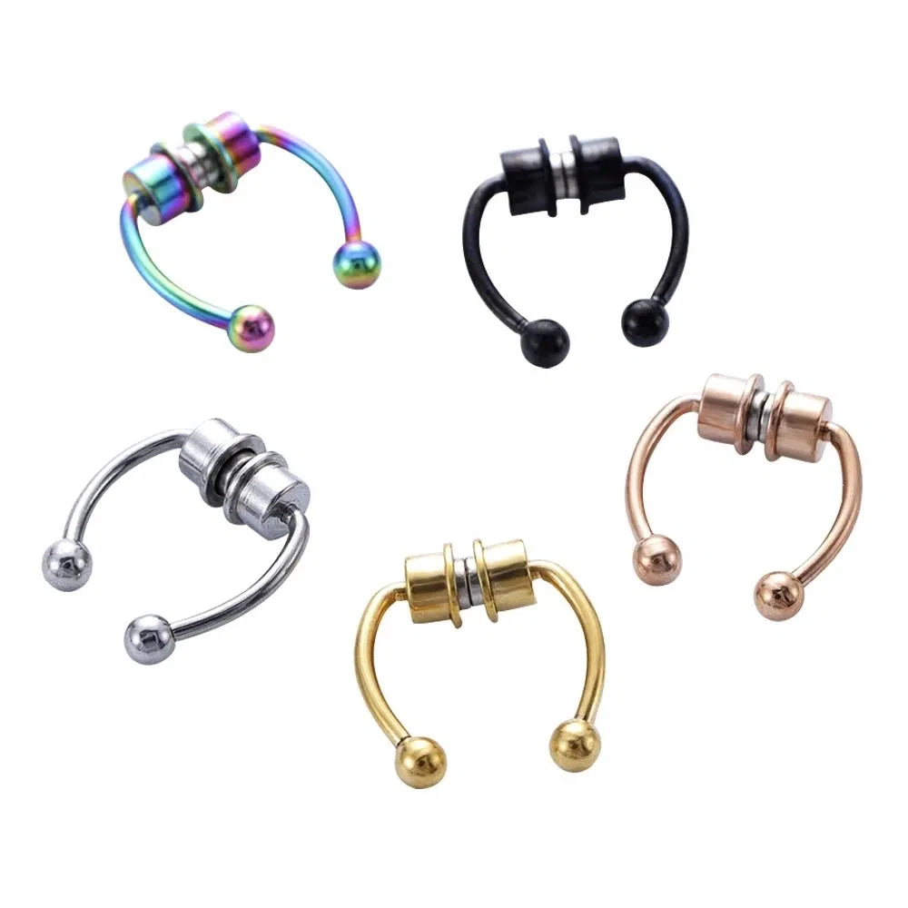 Metal color: Blue - Women Fake Piercing Nose Ring Hoop Septum Non Piercing Nose Clip Rock HipHoop Stainless Steel Magnet Fashion Punk Body Jewelry