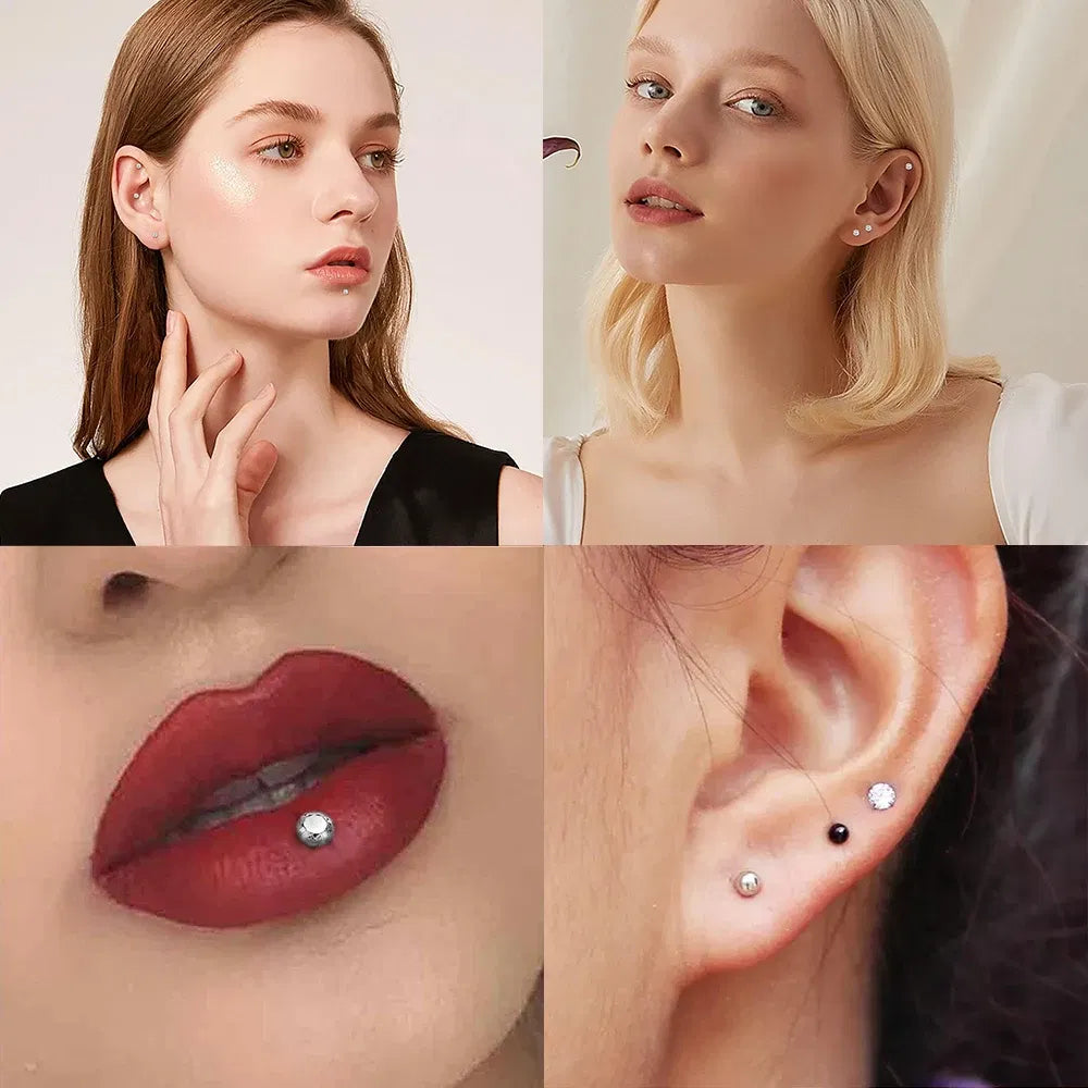 Metal color: Light Yellow Color, Ships From: CHINA, Main Stone Color: Blue - 10PCS G23 Titanium Labret Piercing Lip Ring 16G F136 Internal Thread Nose Stud Earring Tragus Helix Cartilage Piercing Jewelry
