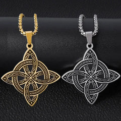 Metal Color: PURPLE - Stainless Steel Silver Color Pattern Witch Knot Pendant Necklace Celtic Knot Lucky Jewelry Gift for Friends Family