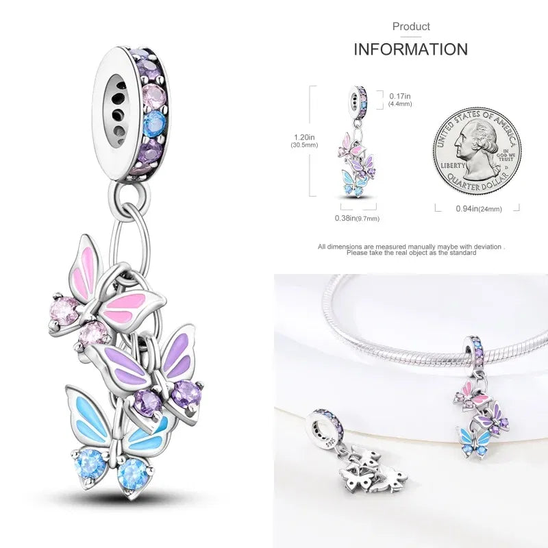 Color: GRAY - Pink Series Charms 925 Silver Perfume Butterfly Charm Beads Pendent Dangle Fit Original Pandora Charm Bracelet DIY Women Jewelr